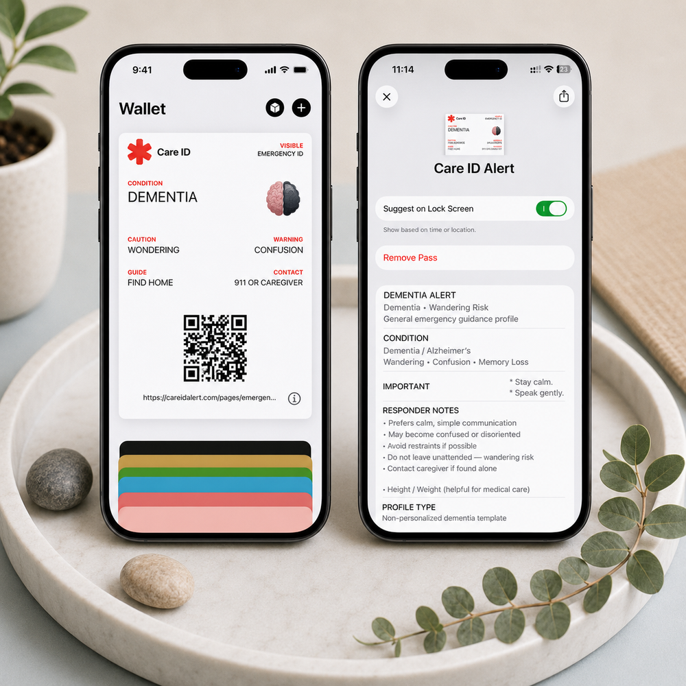 Digital CareID emergency identification available through phone QR and wallet access