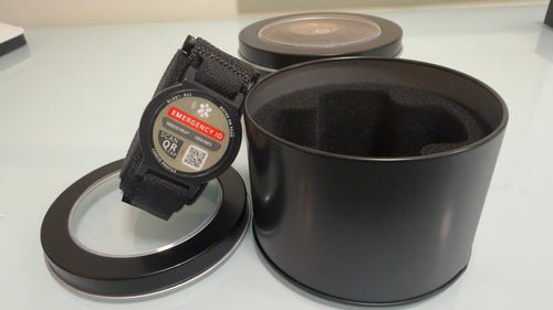 CareID Beacon emergency ID bracelet displayed with protective packaging